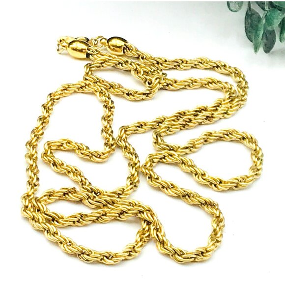 Gold Tone Rope Chain Necklace 30" Long Lobster Clasp Closure by Trifari - Picture 3 of 5
